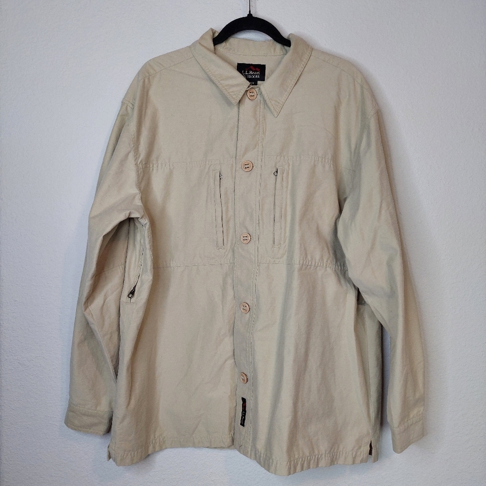 L.L Bean Outdoors Button Up Zipper Pockets Shirt Jacket Size Large Vintage